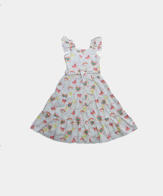 Tiny Girl White Unicorn Print Girls Frock