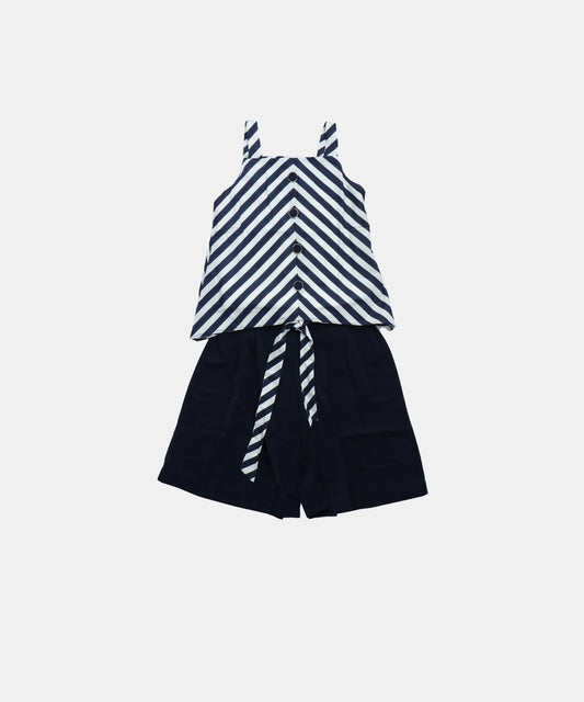 Tiny Girl Navy Blue Striped Top and Shorts Set