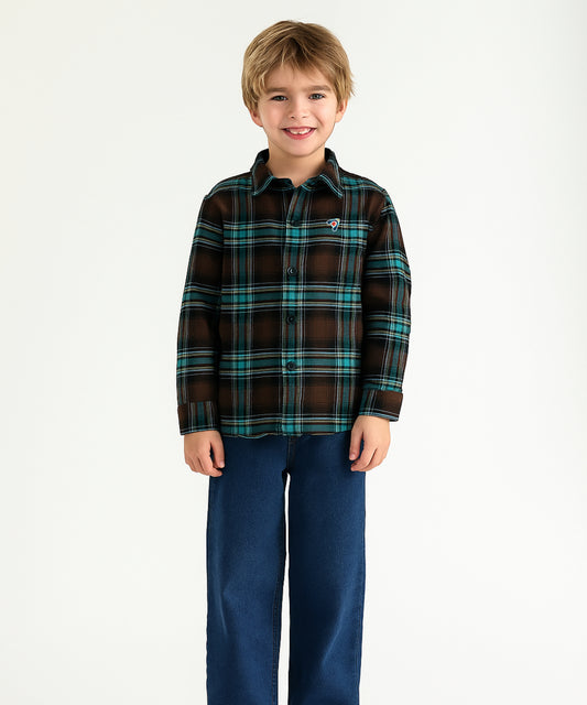 Danaboi Brown Checked Boys Long Sleeve Shirt