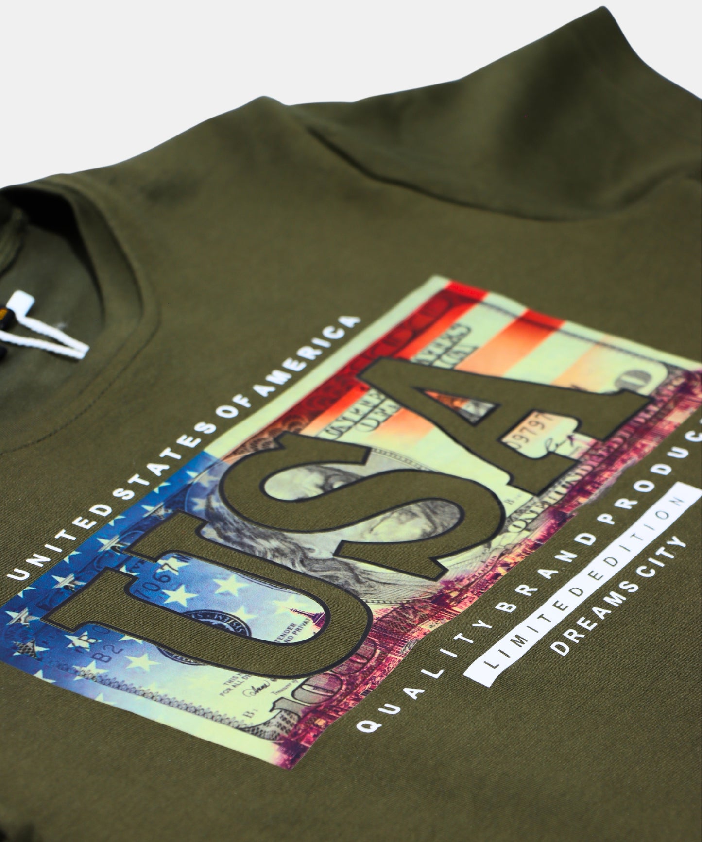 Danaboi Olive Green Boys USA Graphic T-Shirt