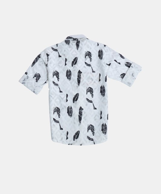 Danaboi White Printed Casual Shirt with Roll-Up Sleeves