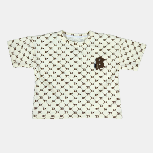 Dapp Korean Cream Monogram Print Boys Co-ord Set with Bag