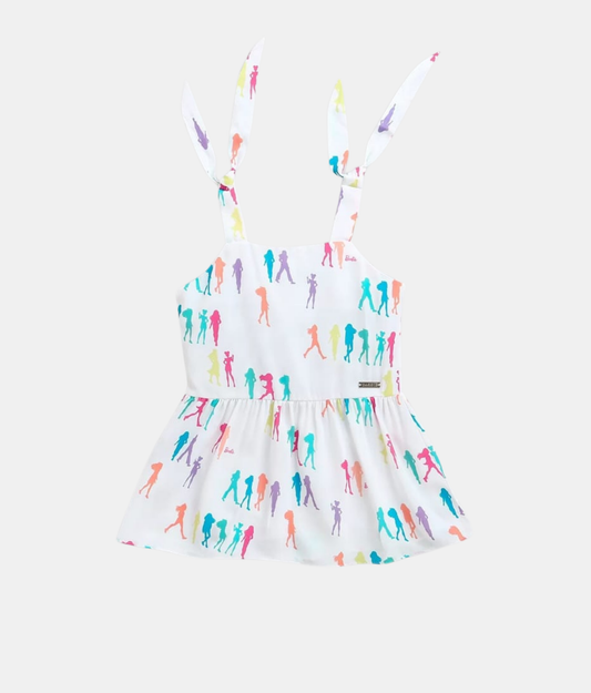 Tiny Girl Barbie White Multicolor Silhouette Girls Top & Shorts Set