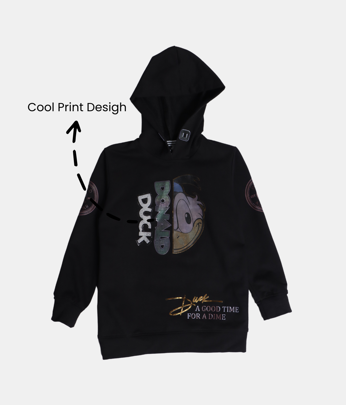 Danaboi Black Donald Duck Print Boys Hoodie