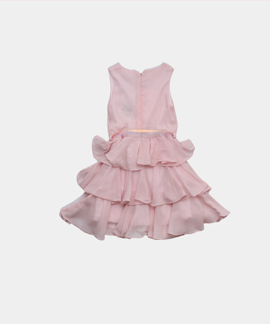 Tiny Girl Baby Pink Girls Dress with Frilled Hem