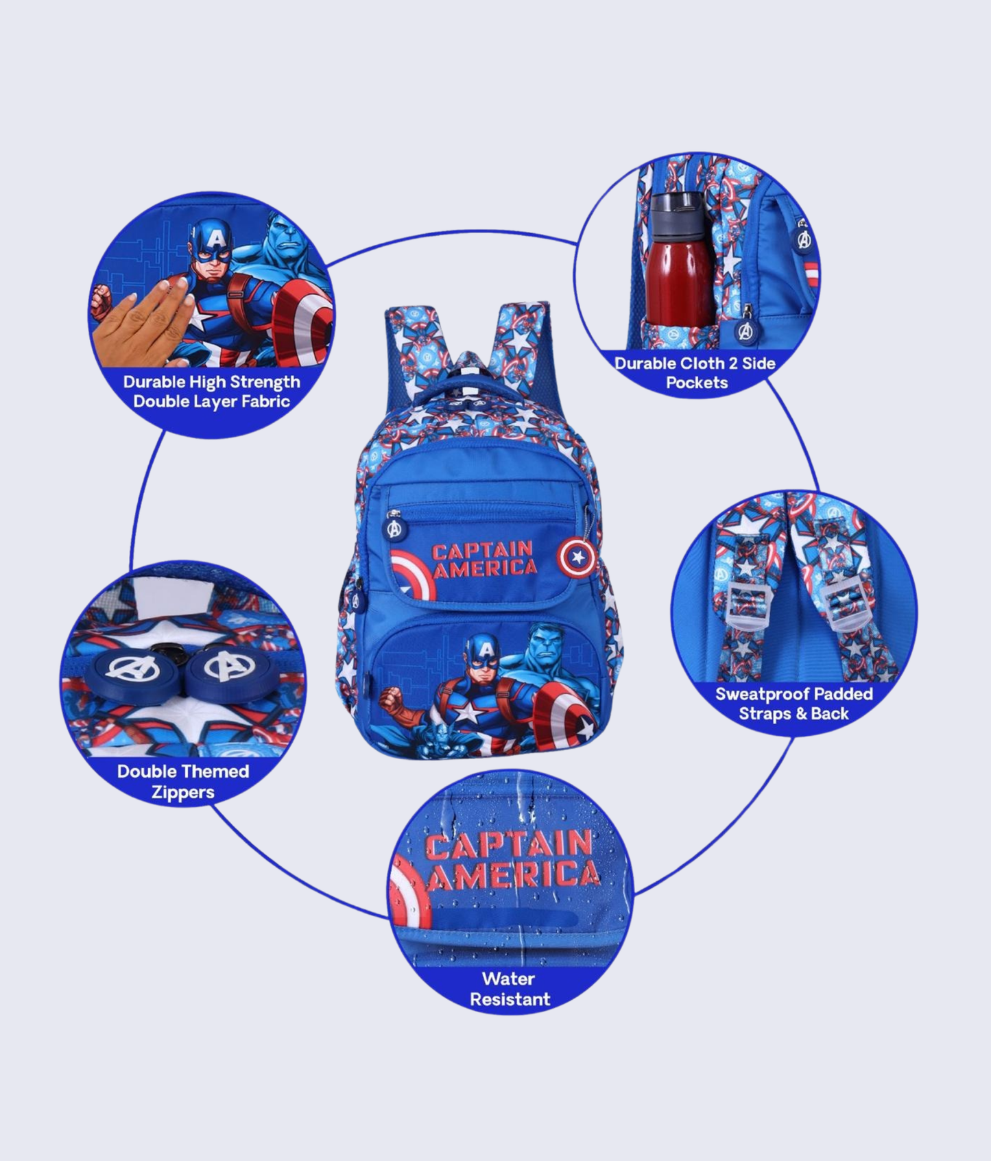 Karston Blue Captain America Kids School Bag