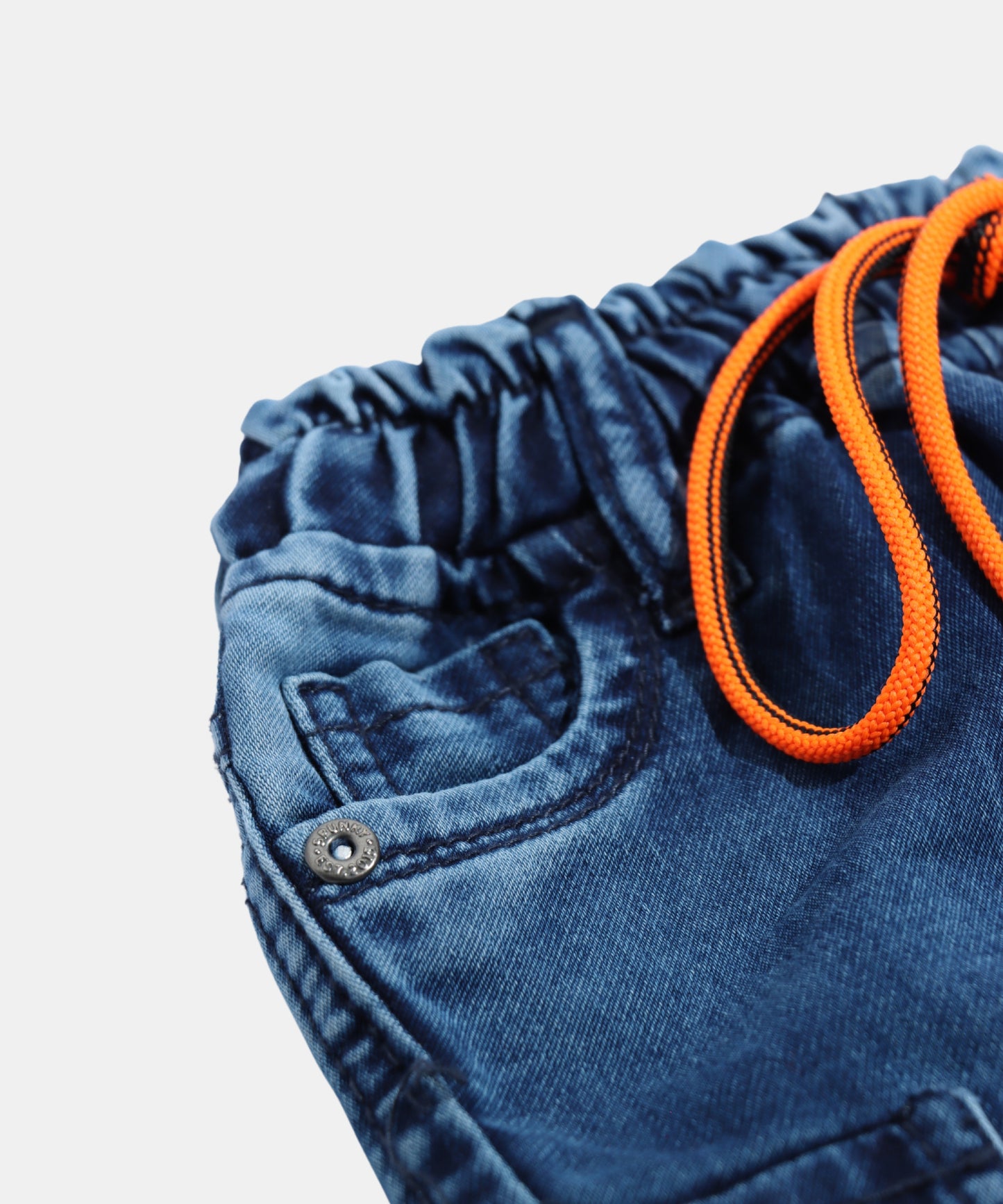 Spunky Mid Blue Boys Cargo Jeans with Orange Drawstring
