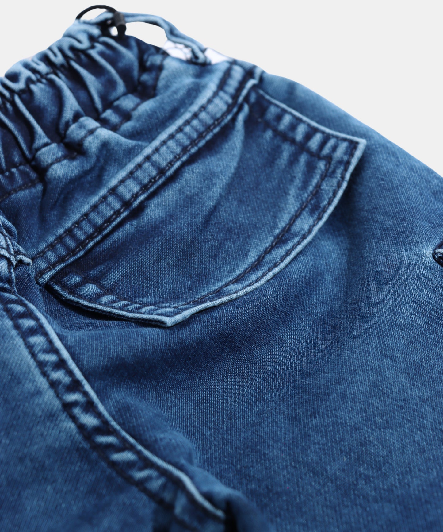 Spunky Mid Blue Boys Cargo Jeans with Orange Drawstring