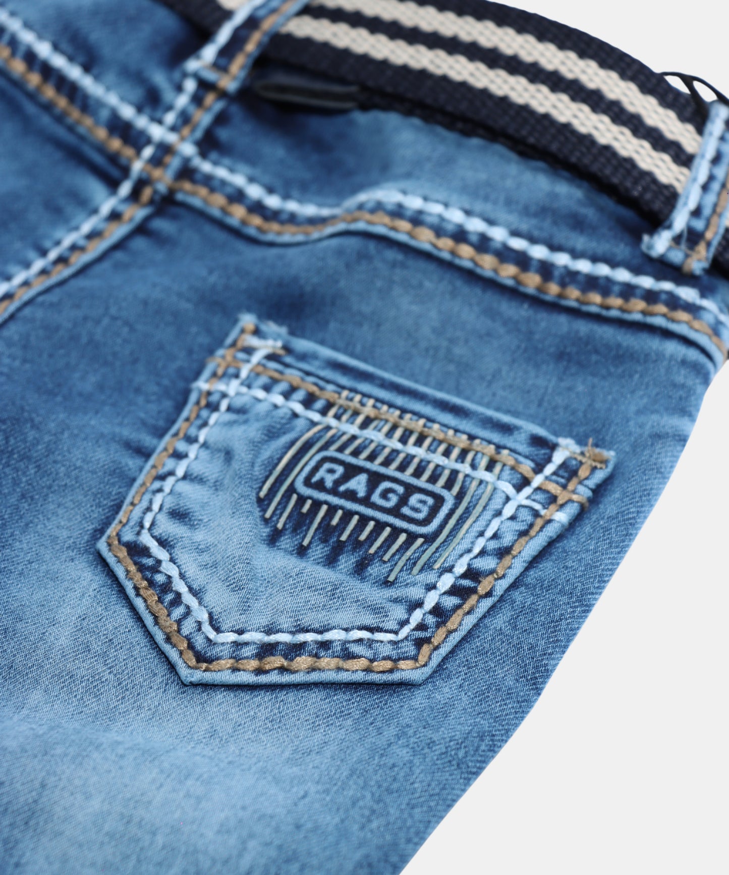 Rags Dark Blue Boys Jeans with Striped Belt