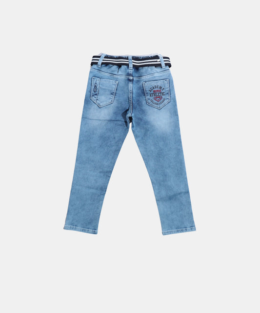 Rags Light Blue Boys Jeans with Printed Detail & Striped Belt