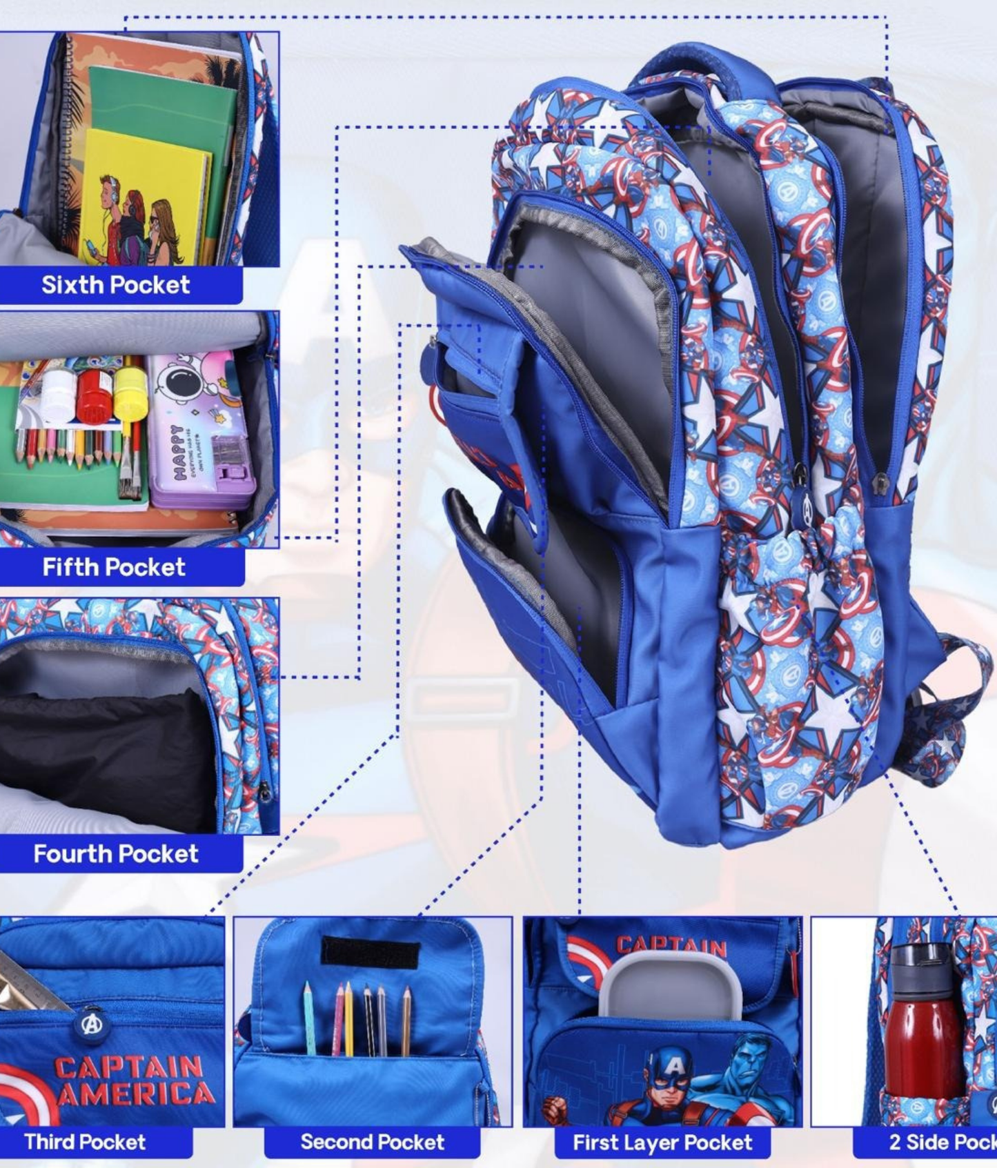 Karston Blue Captain America Kids School Bag