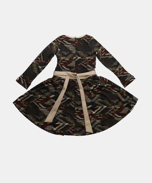 Tiny Girl Brown Abstract Print Girls Frock