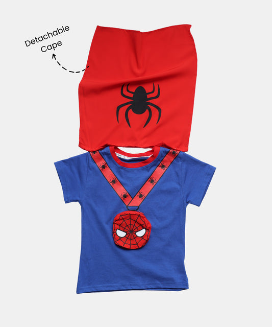 Dapp Kids Blue & Red Boys T-Shirt with Detachable Cape