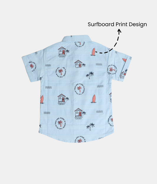 Little Kangaroos Light Blue Printed Boys Short Shirt