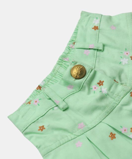 Tiny Girl Light Green Floral Girls Shorts
