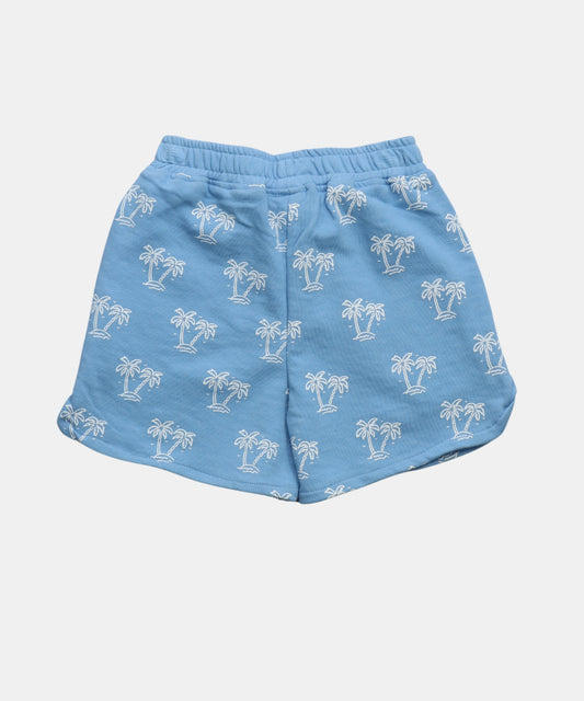 Tiny Girl Blue Palm Tree Print Baby Shorts