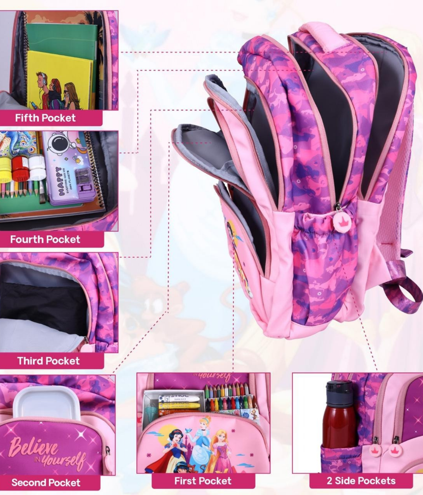 Karston Pink Disney Princess Kids Backpack