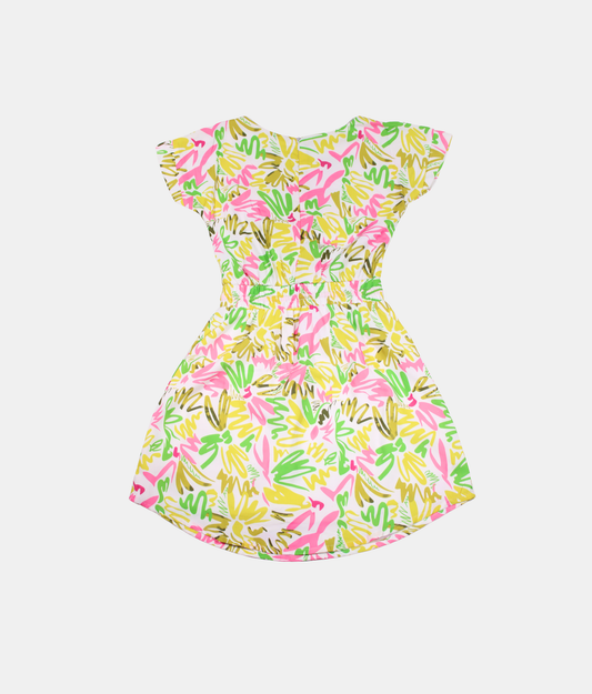 Tiny Girl Pink Yellow Floral Girls Dress