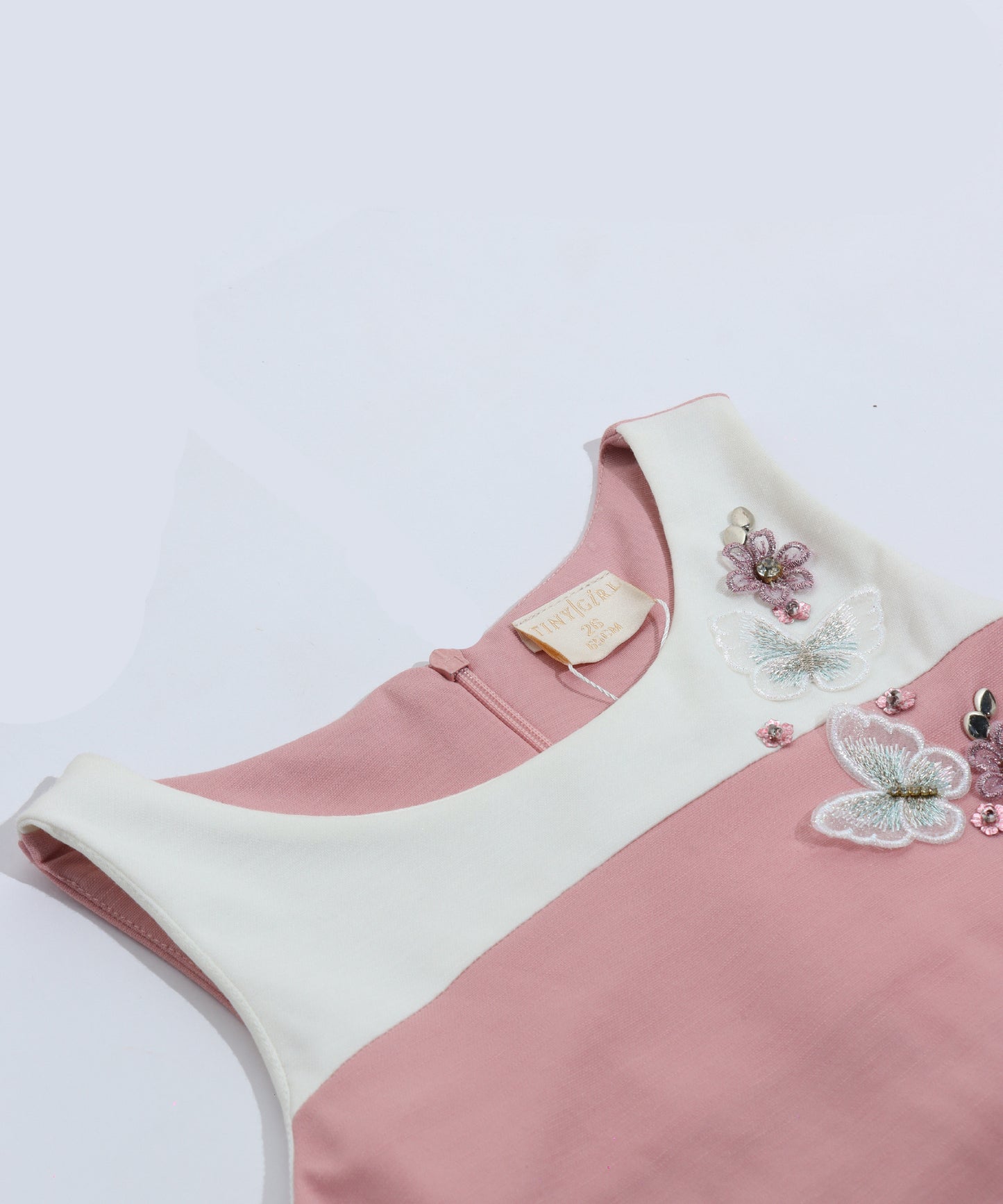 Tiny Girl Pink & White Butterfly Applique Girls Dress