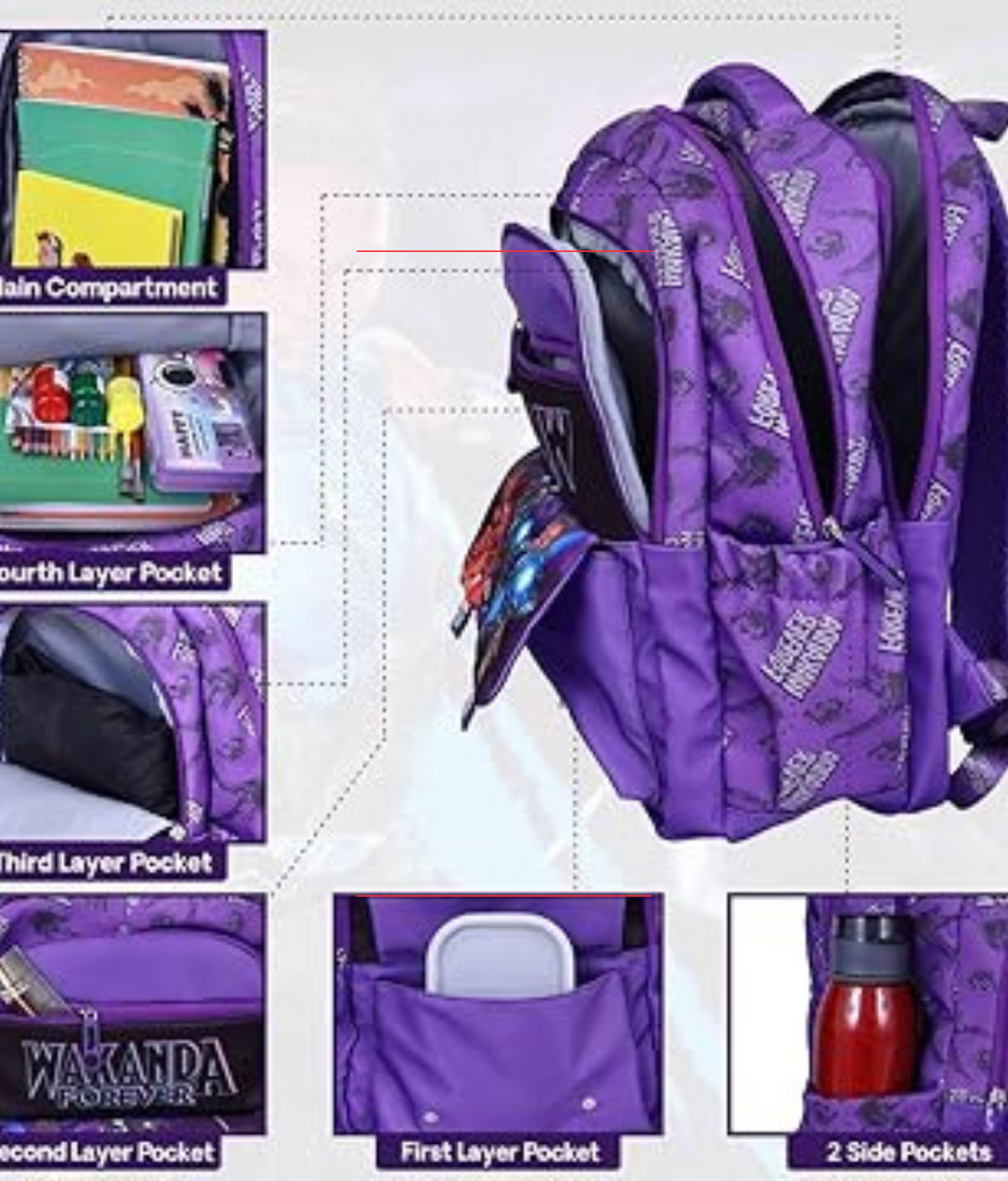 Karston Purple Wakanda Forever Kids Backpack