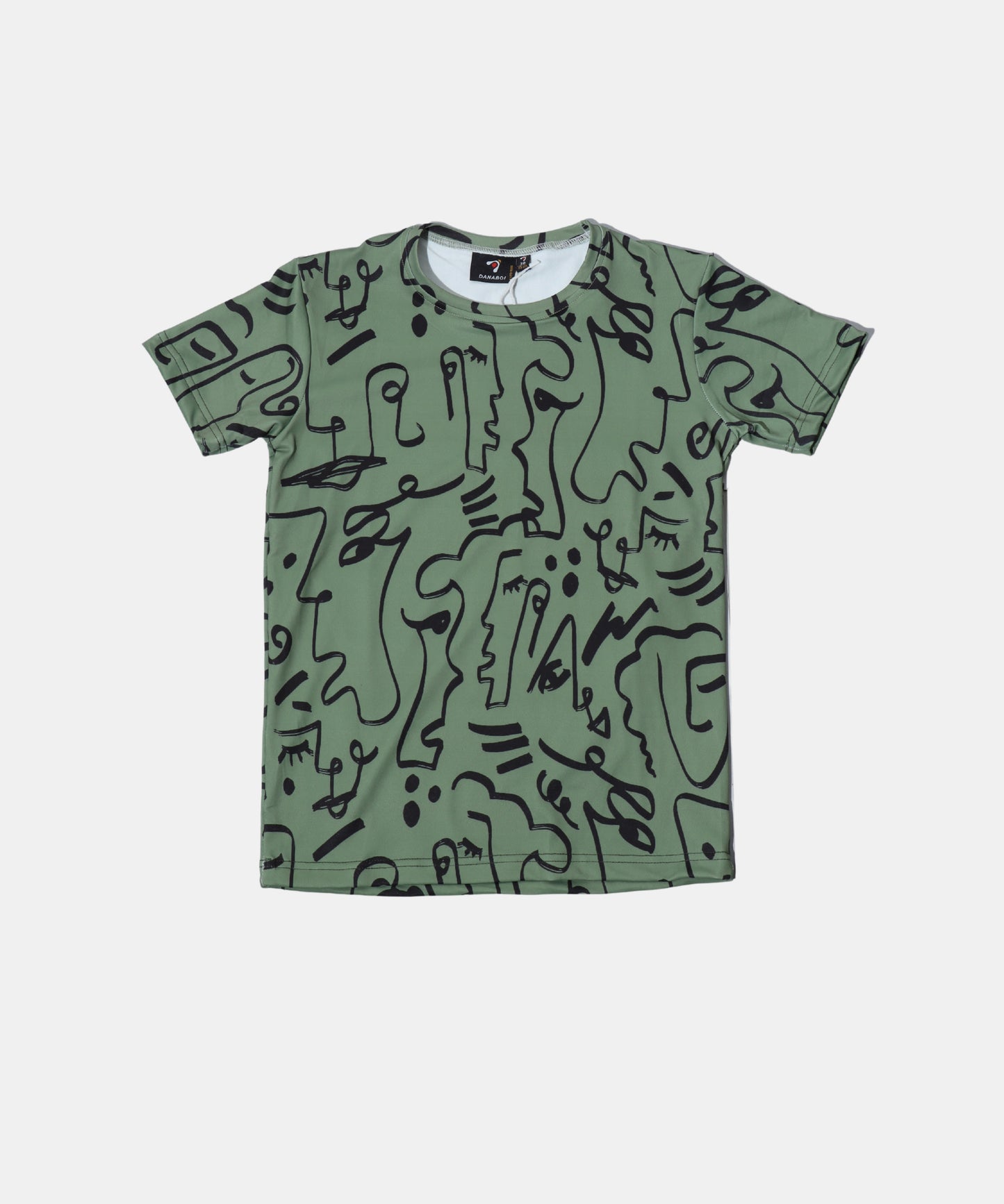 Danaboi Olive Green Abstract Face Art T-Shirt
