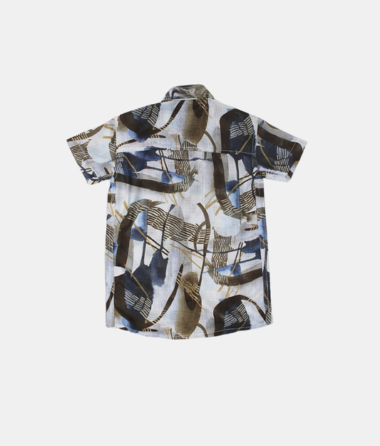 Danaboi Beige and Blue Abstract Print Boys Shirt