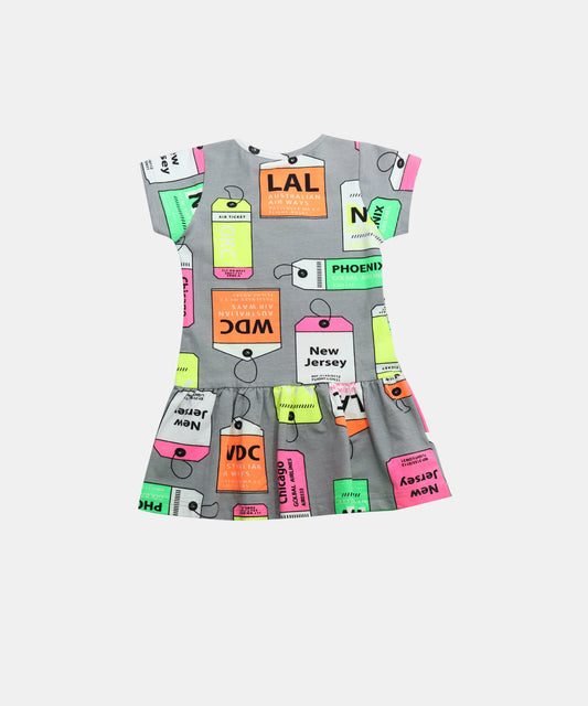 Tiny Girl Gray Typographic Print Fit & Flare Dress