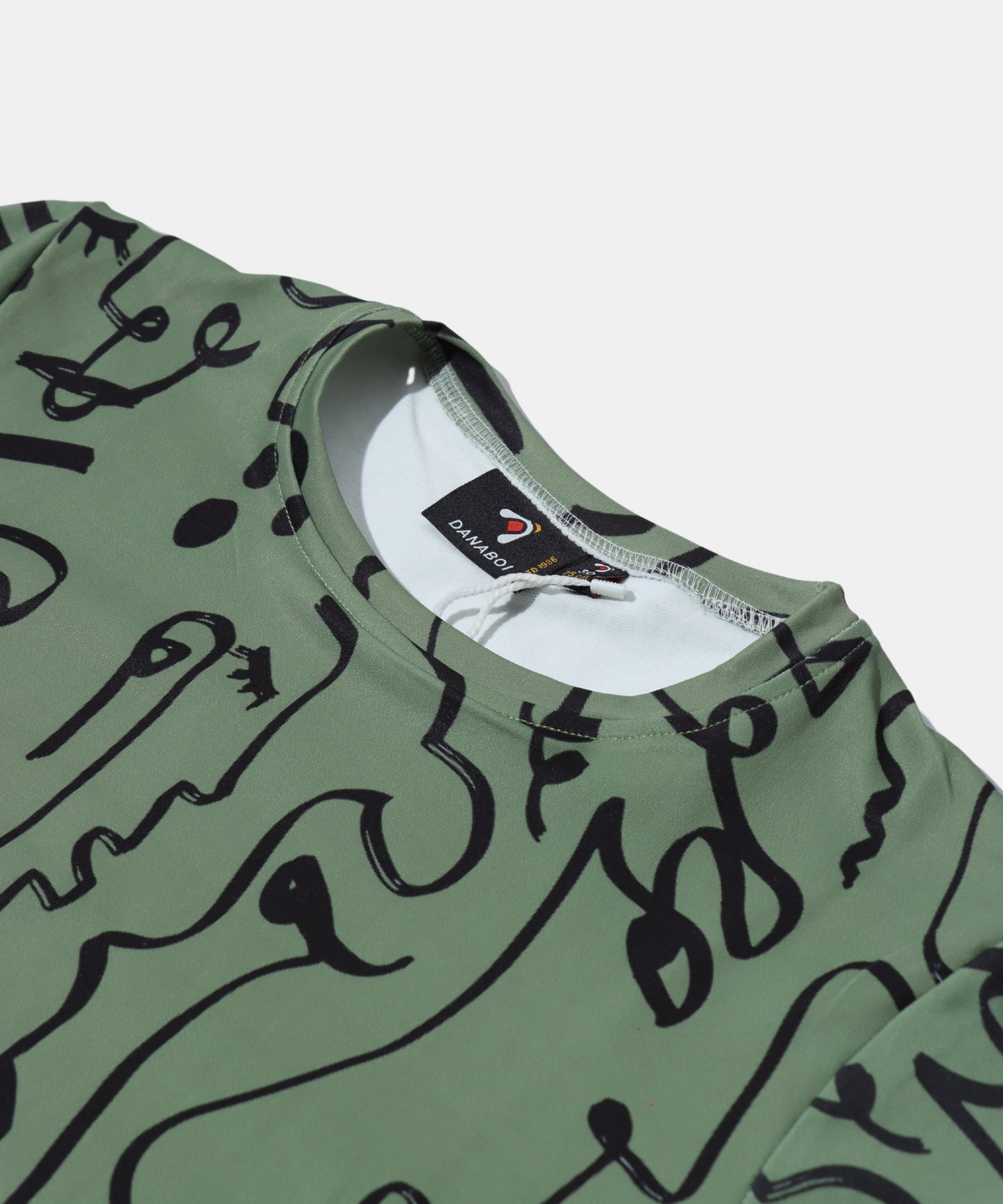 Danaboi Olive Green Abstract Face Art T-Shirt