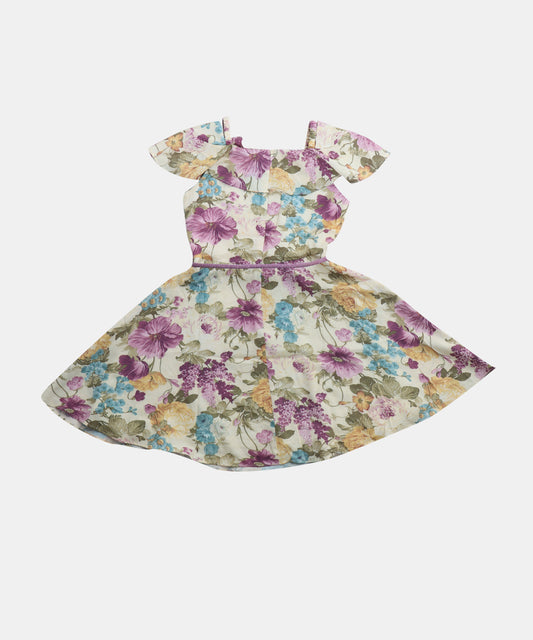 Tiny Girl Beige Floral Print Girls Frock