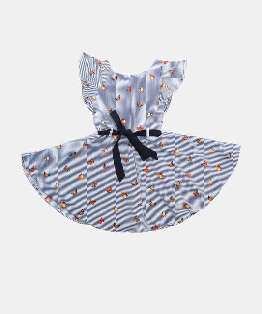 Tiny Girl Navy Striped Floral Girls Frock