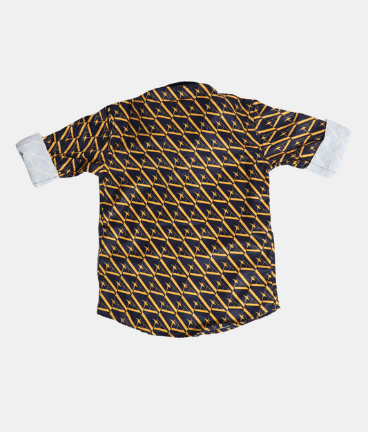 Danaboi Navy Yellow Geometric Printed Boys Long Slevee Shirt