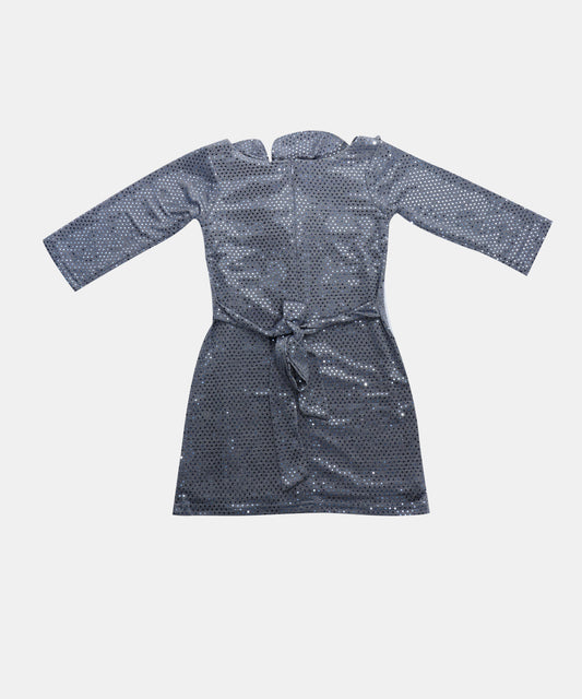 Tiny Girl Silver Textured Ruffled Girls Dress