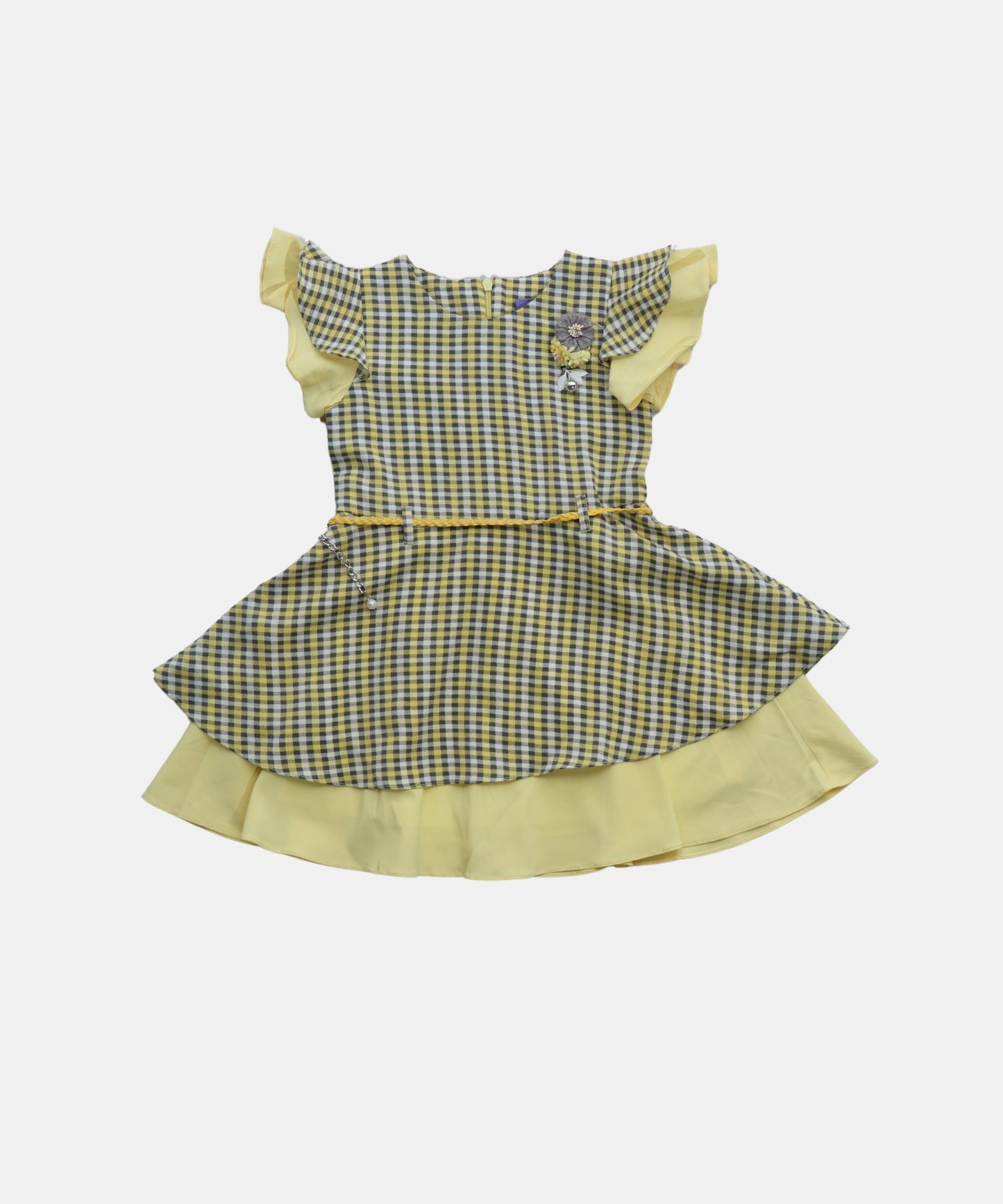 Tiny Girl Yellow Star Print Girls Dress with Pineapple Detail