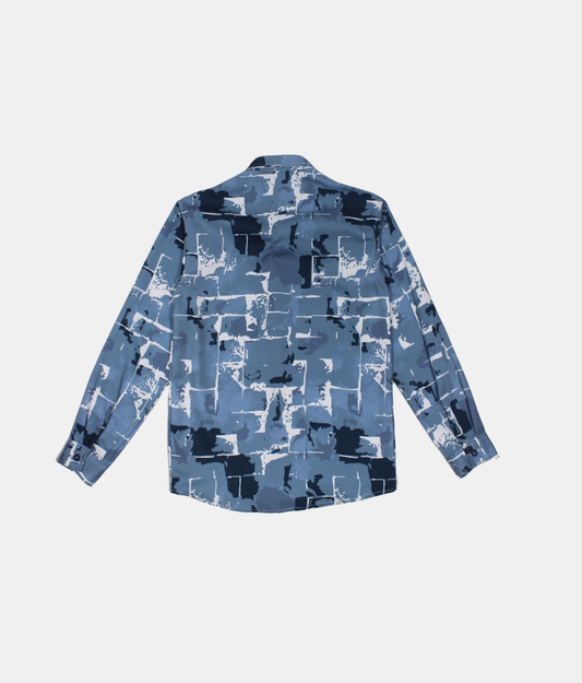 Danaboi Blue Abstract Print Boys Shirt with Full Sleeves