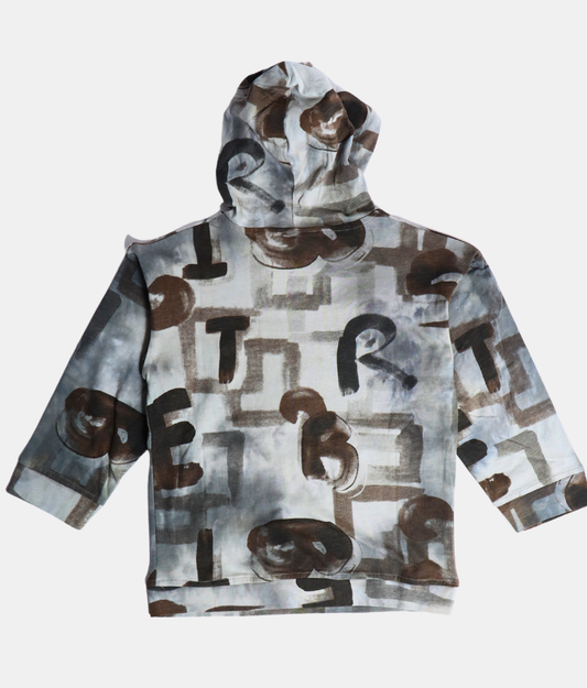 Danaboi Grey & Brown Printed Boys Hoodie with Full Sleeves