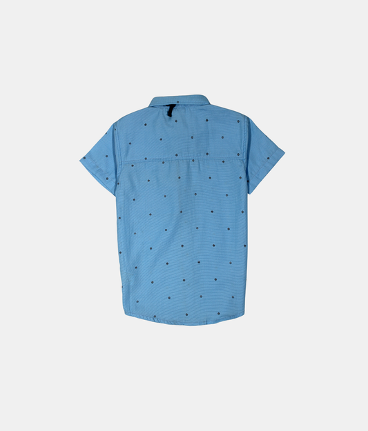 Little Kangaroos Sky Blue Printed Boys Shirt with Bow