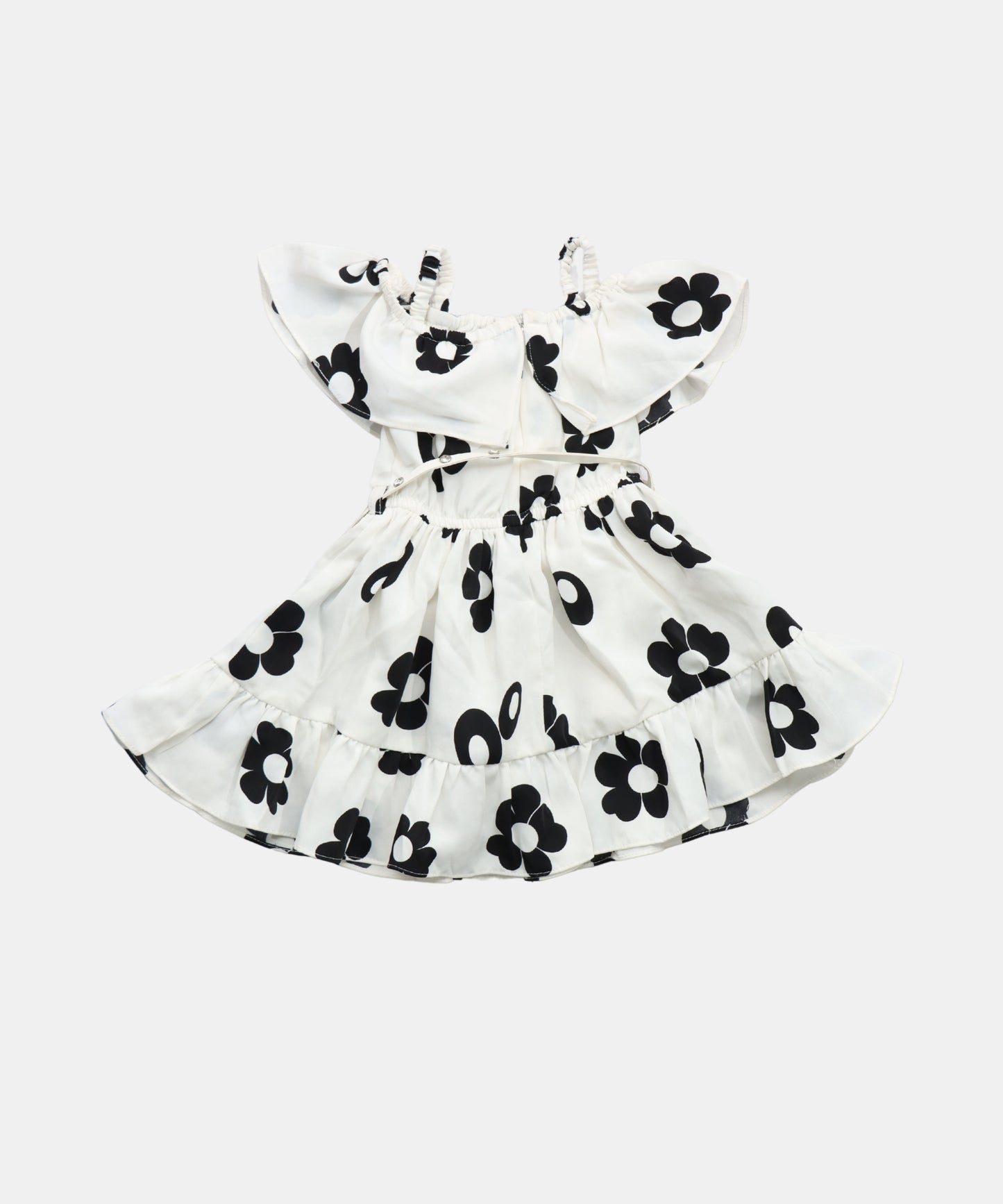 Tiny Girl Black and White Striped Girls Dress with Embroidered Owl