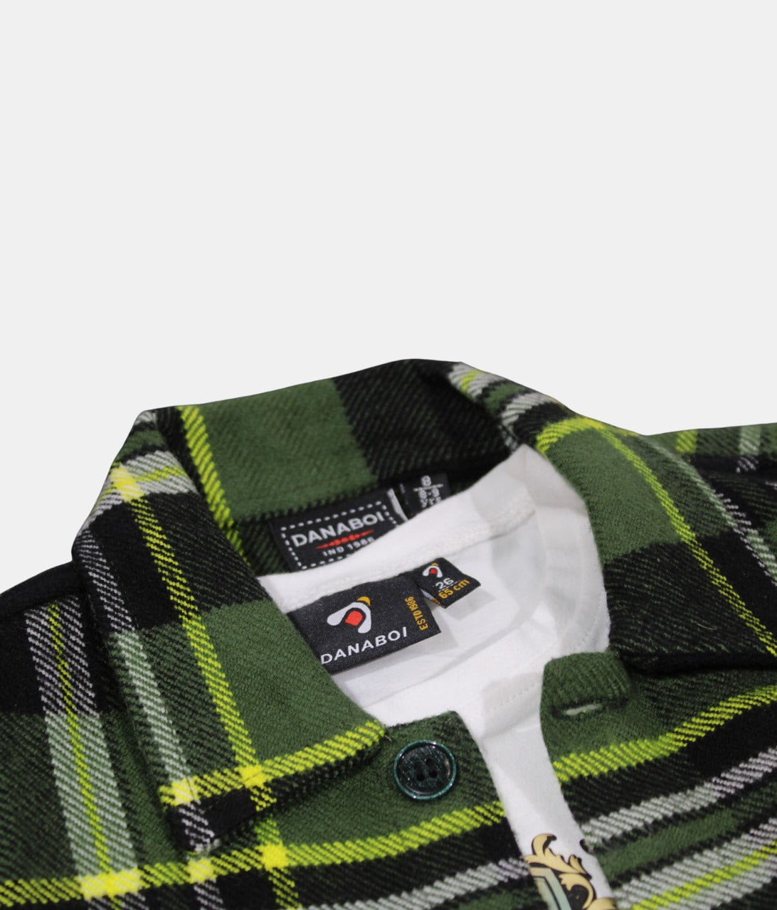 Danaboi Green & Black Plaid Boys' Shirt with White T-Shirt