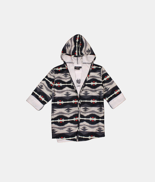 Danaboi Grey Printed Boys Hooded Cardigan with White T-Shirt