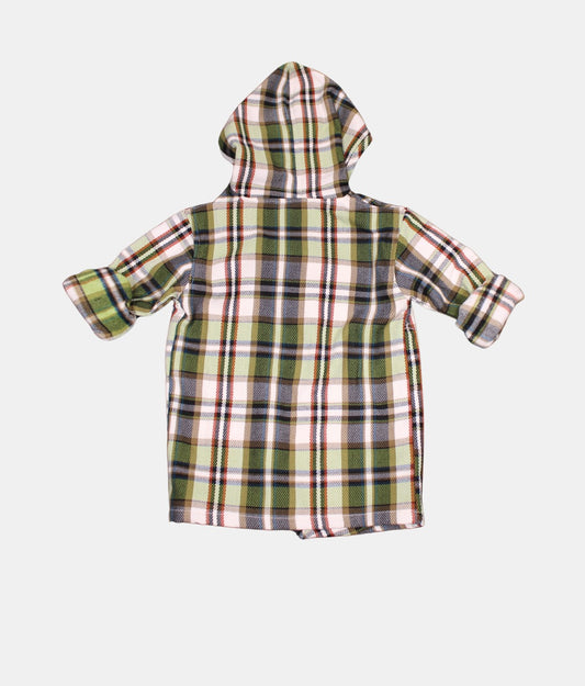 Danaboi Green Plaid Boys' Hooded Shirt with White T-Shirt