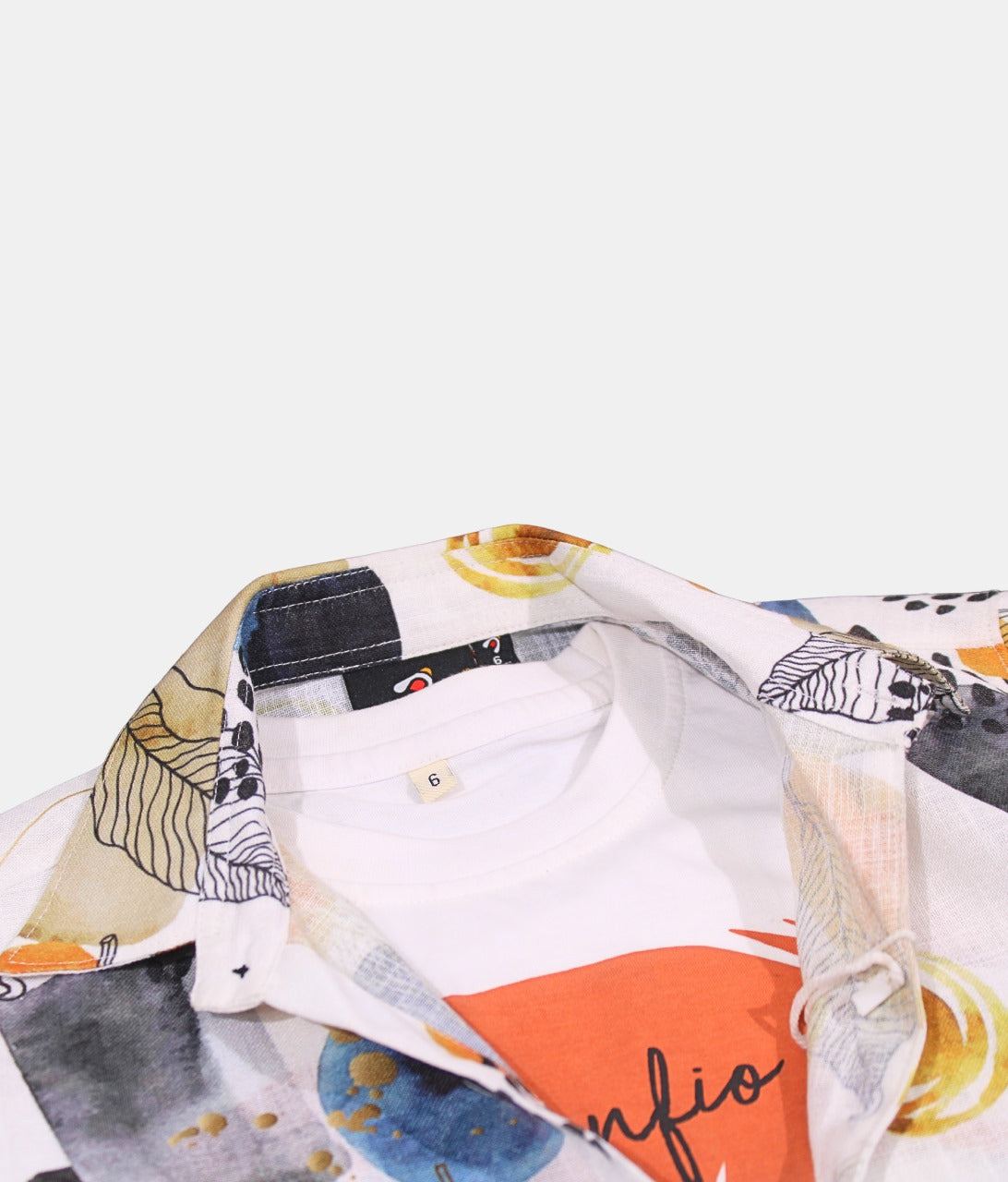 Danaboi White Abstract Print Boys Shirt with T-Shirt