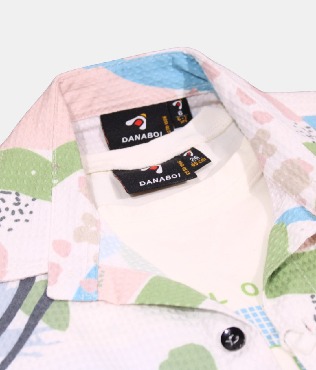 Danaboi White Printed Boys Open Shirt with White T-Shirt