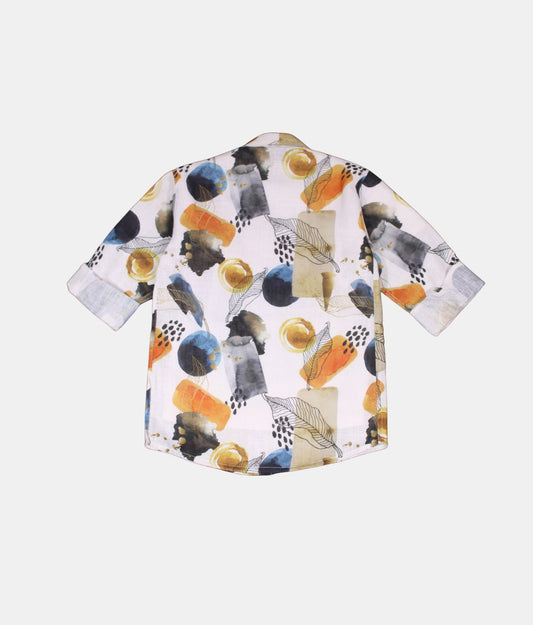 Danaboi White Abstract Print Boys Shirt with T-Shirt