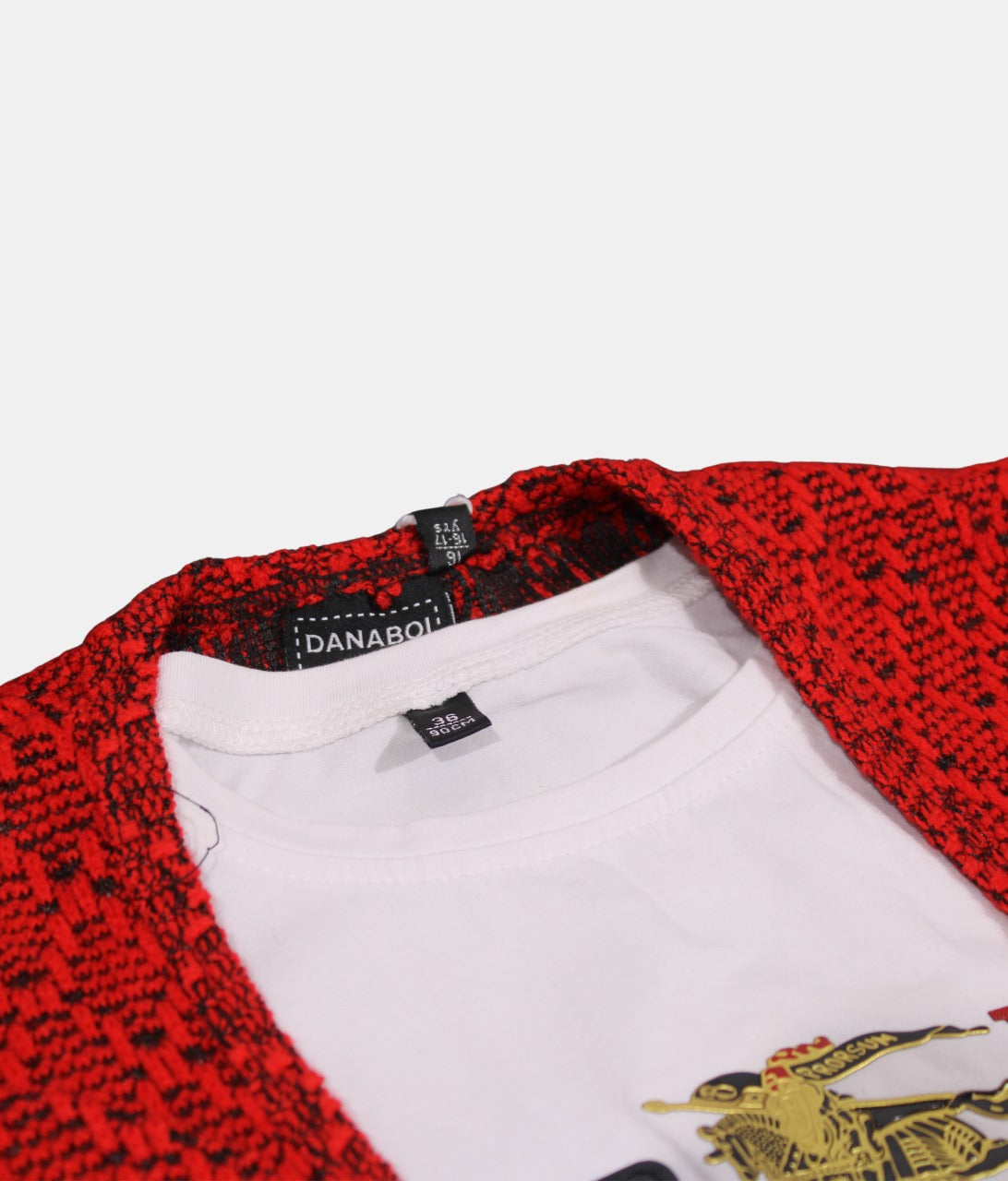 Danaboi Red Printed Boys Open Vest with White T-Shirt