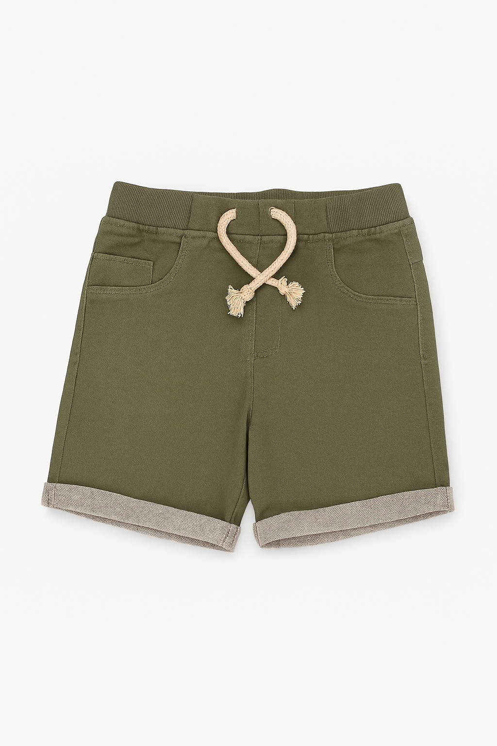 Little Kangaroos Olive Green Boys Rolled Hem Shorts