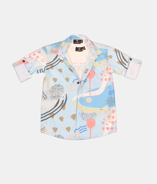 Danaboi Pale Blue Printed Boys Shirt