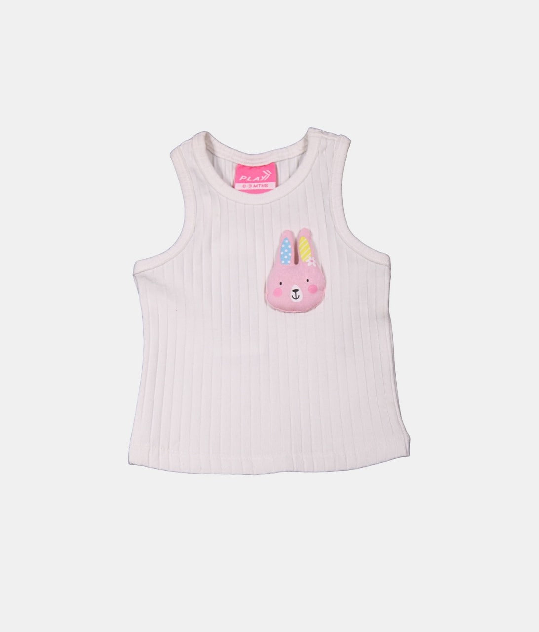 Play White Ribbed Kids Vest with Bunny Applique