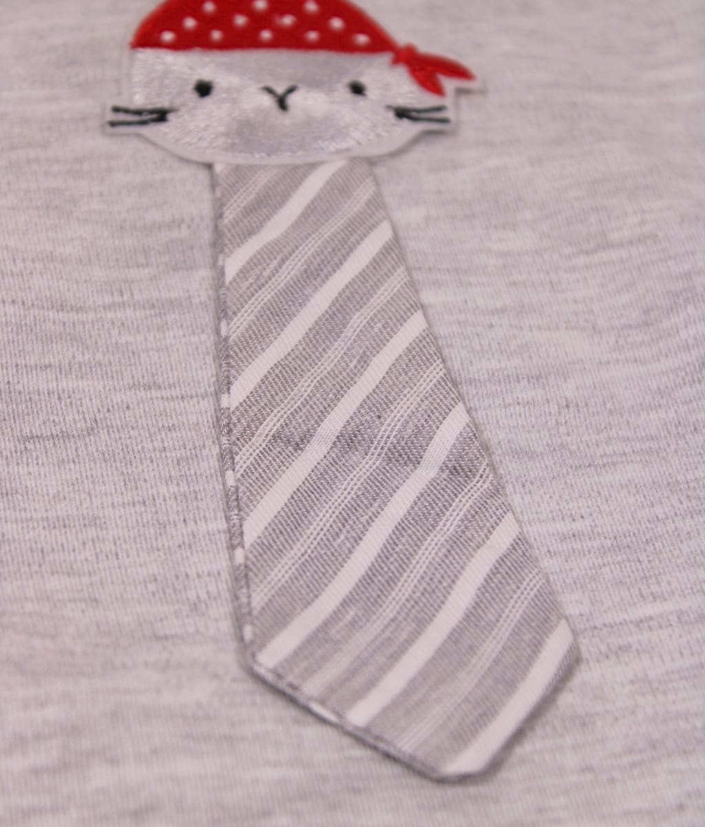 Grey Striped Baby Romper with Mushroom Tie