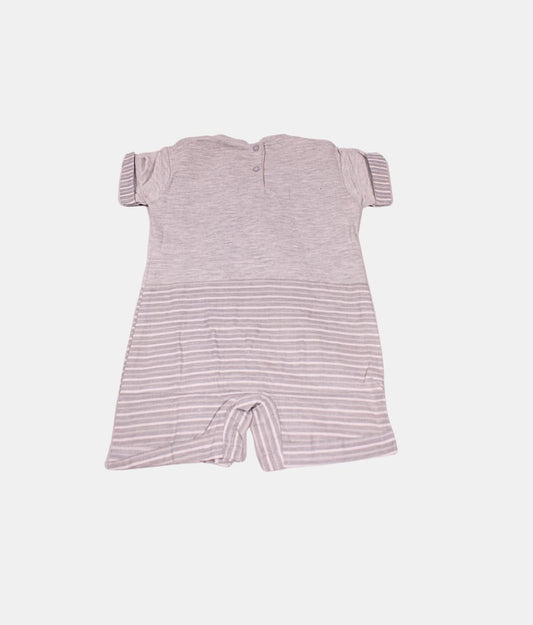 Grey Striped Baby Romper with Mushroom Tie