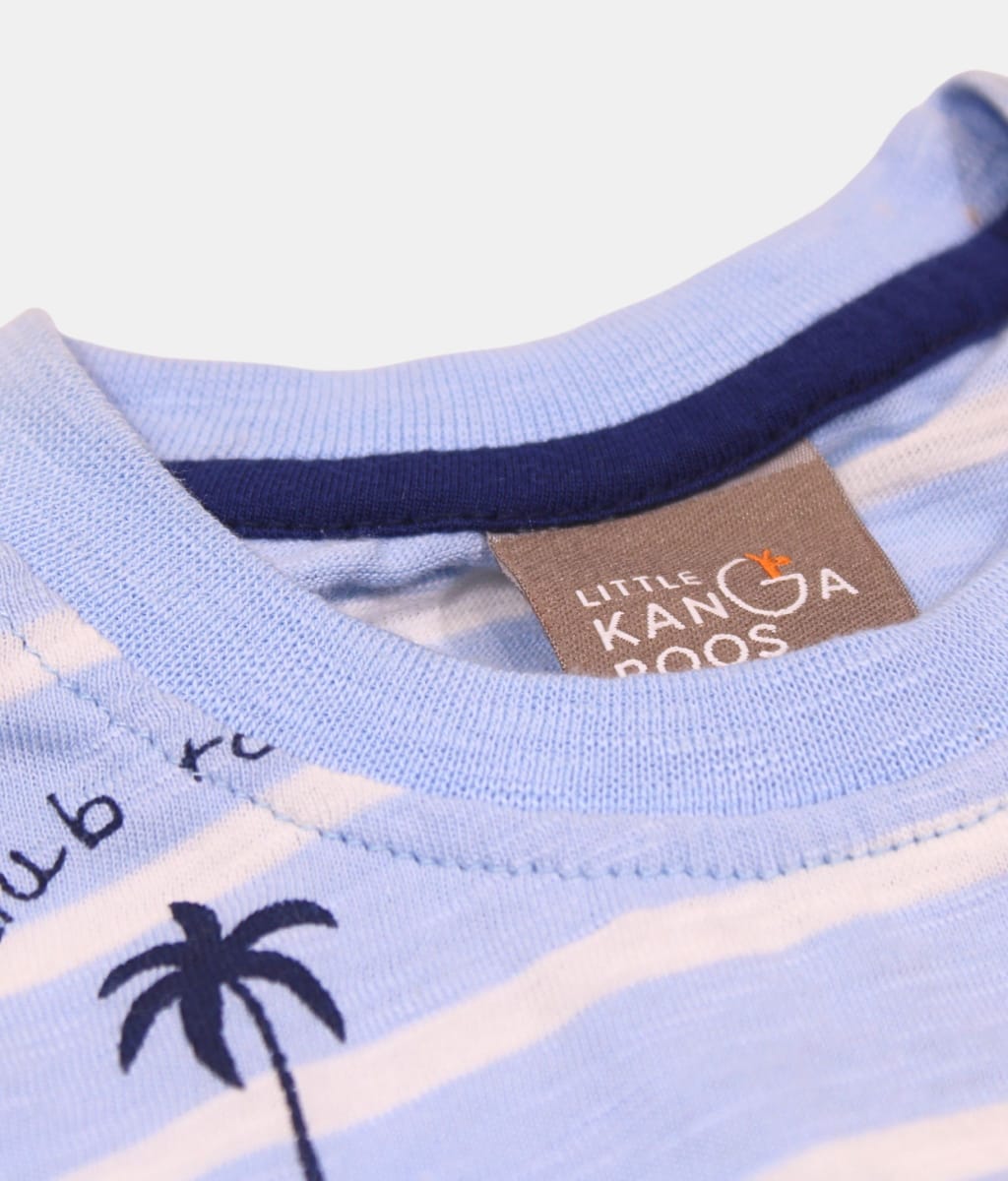 Little kangaroo Blue Striped Kids T-Shirt with Ocean Graphics